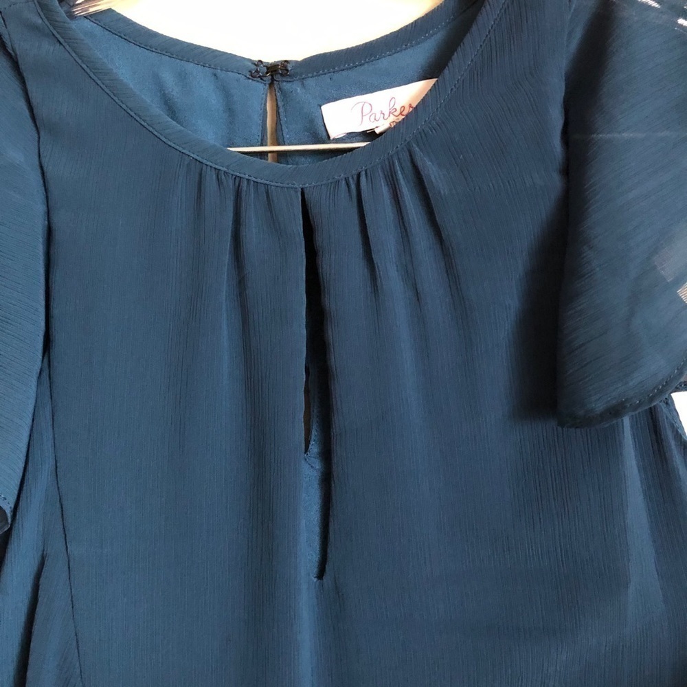 Parker Blue Asymmetrical Ruffle Mini Dress - Picture 5 of 12
